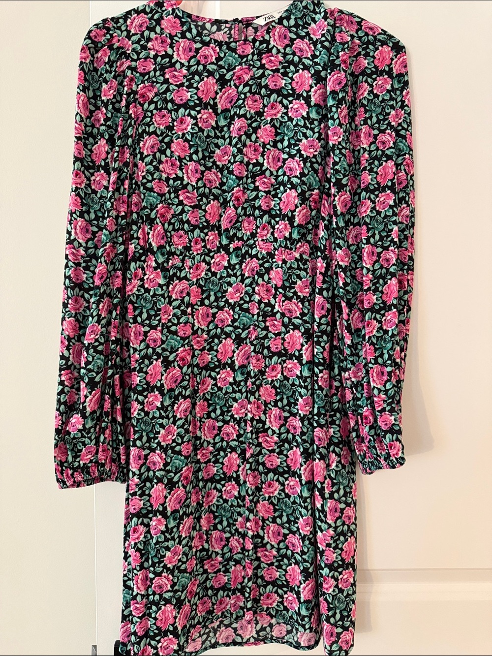 Zara Floral Long-Sleeve Mini Dress - Pink Rose Print